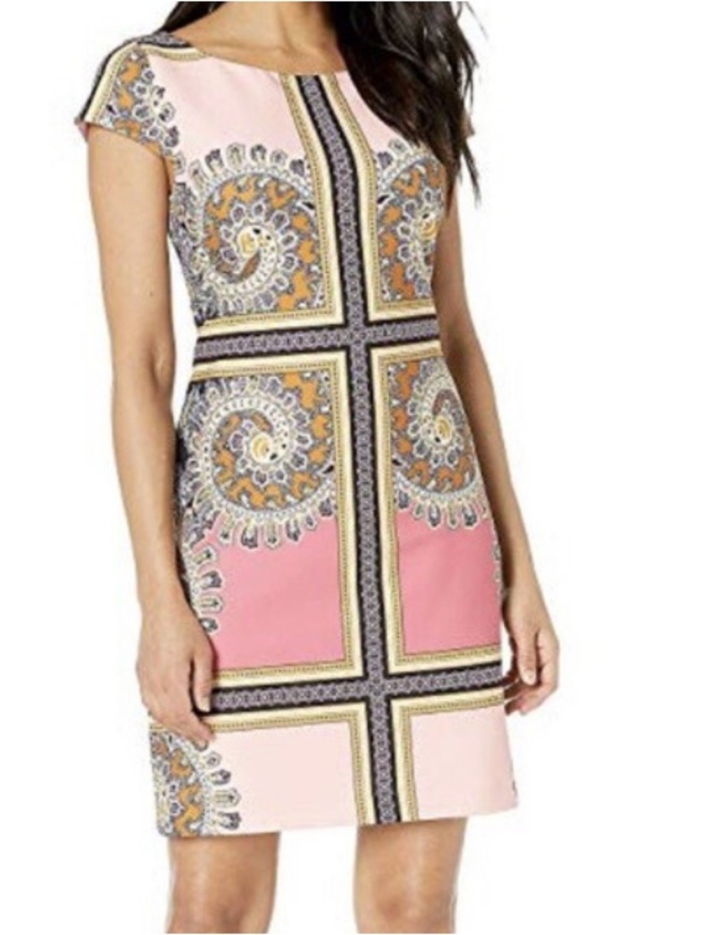 Vince Camuto Paisley Print Shift Dress Women’s Size 8 Pink And Tan
